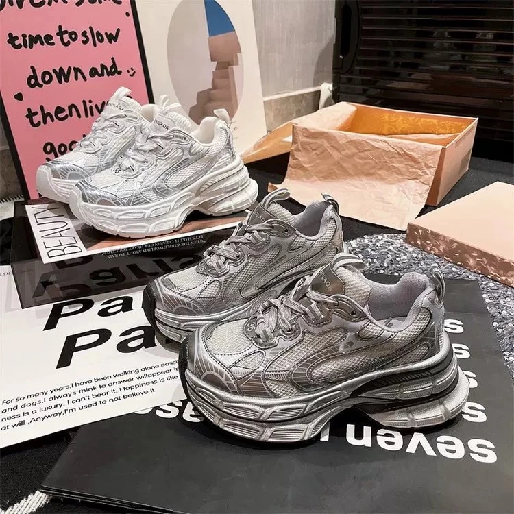 【加州】厚底老爹鞋2025新款春季防滑厚底透气网布运动巴黎老爹鞋潮