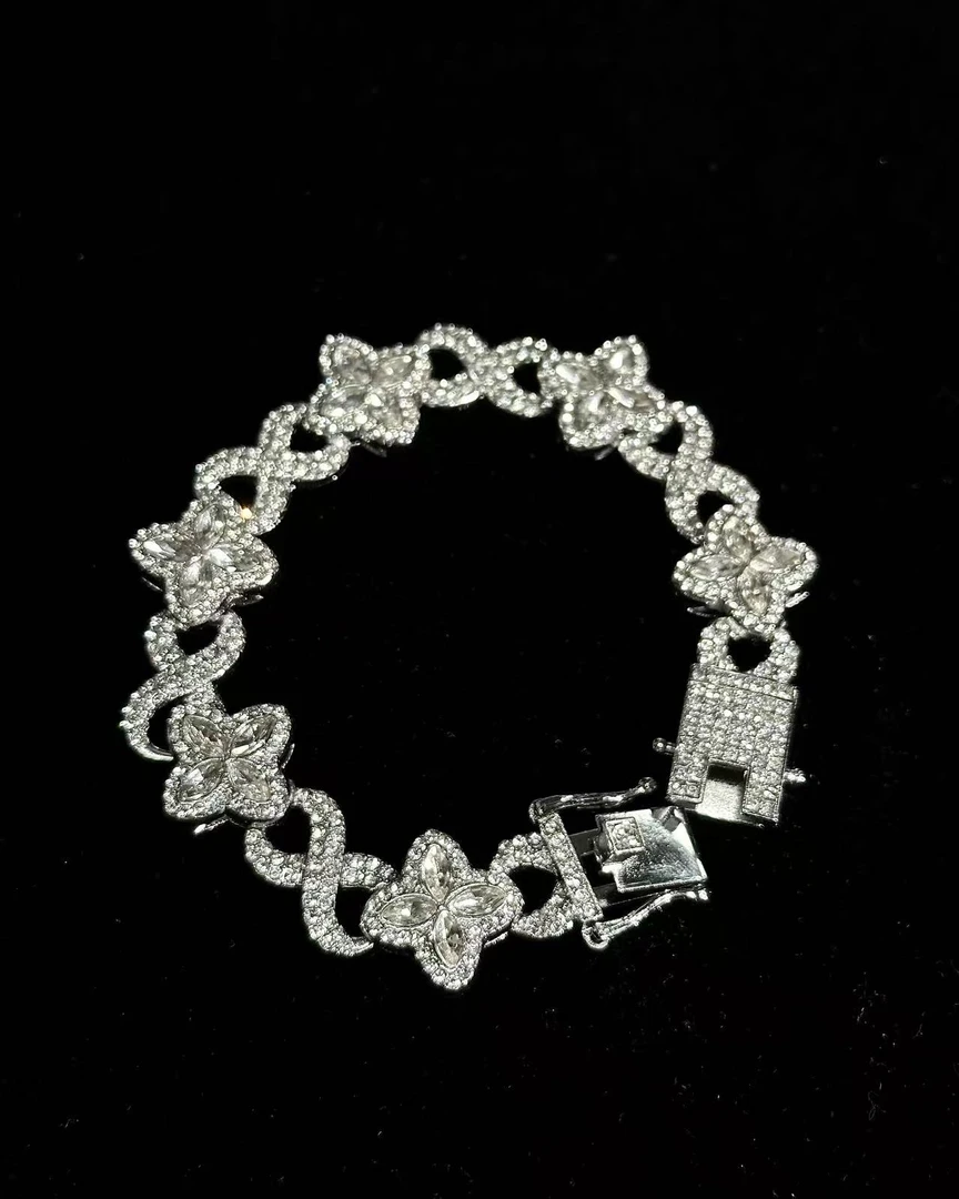 合金手链 【陨灭 冰糖梅花手链】白锆老花手链国潮风发字嘻哈