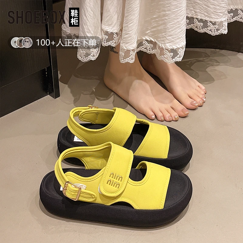 SHOEBOX鞋柜增高厚底凉鞋女2025新款夏外穿高级感百搭罗马凉鞋