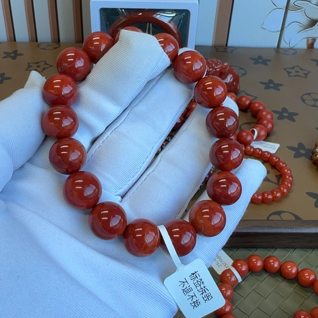 南红玛瑙未镶嵌手串瓦西双色12.6mm