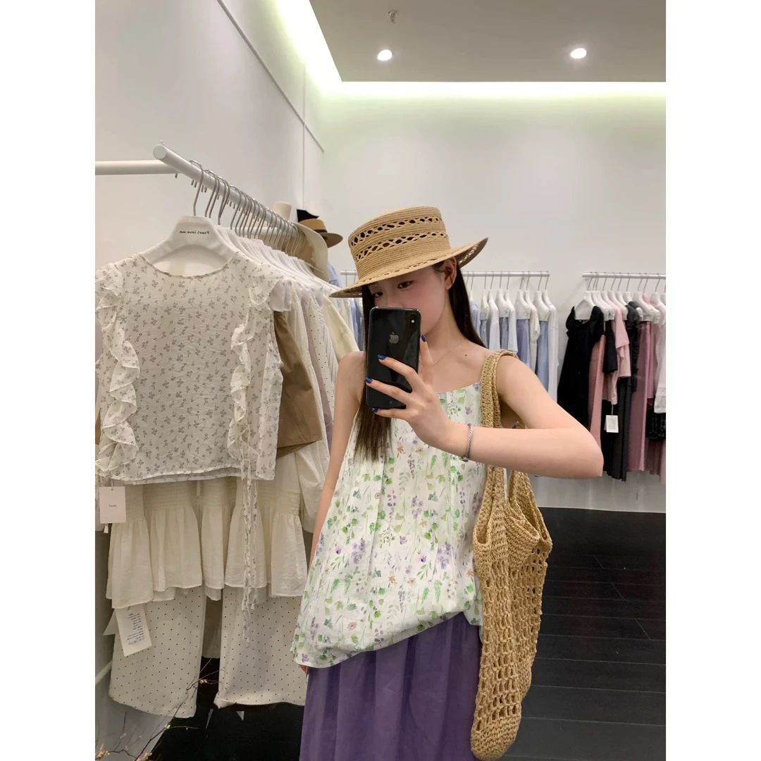 【抹茶芙芙】韩版夏季2025年宽松显瘦小清新碎花吊带背心休闲上衣