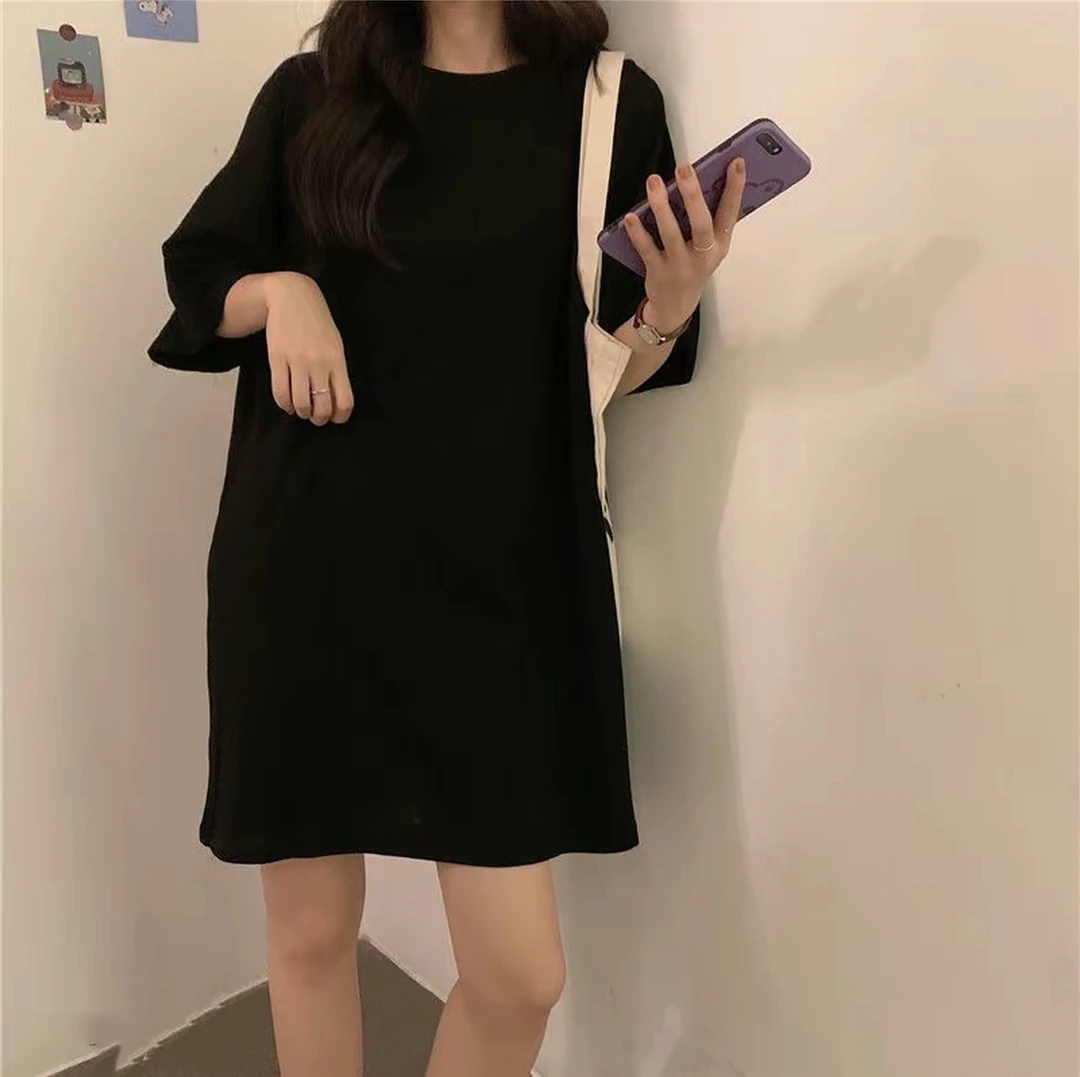 中长款简约成人夏季透气睡裙连衣裙纯色清凉感8858#