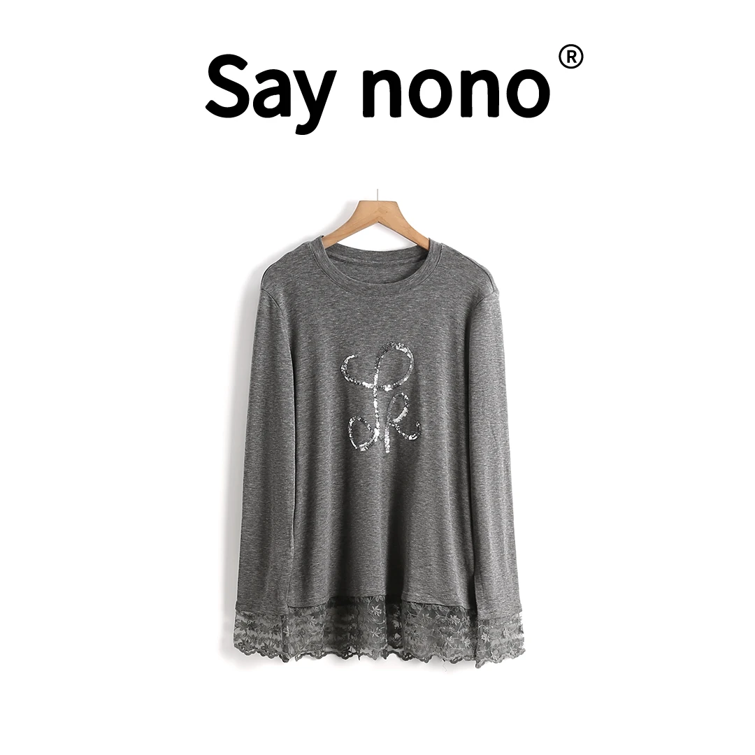 懒猫nono│Saynono 魅力千金＿法式下摆蕾丝边叠穿打底衫 /SYP3181