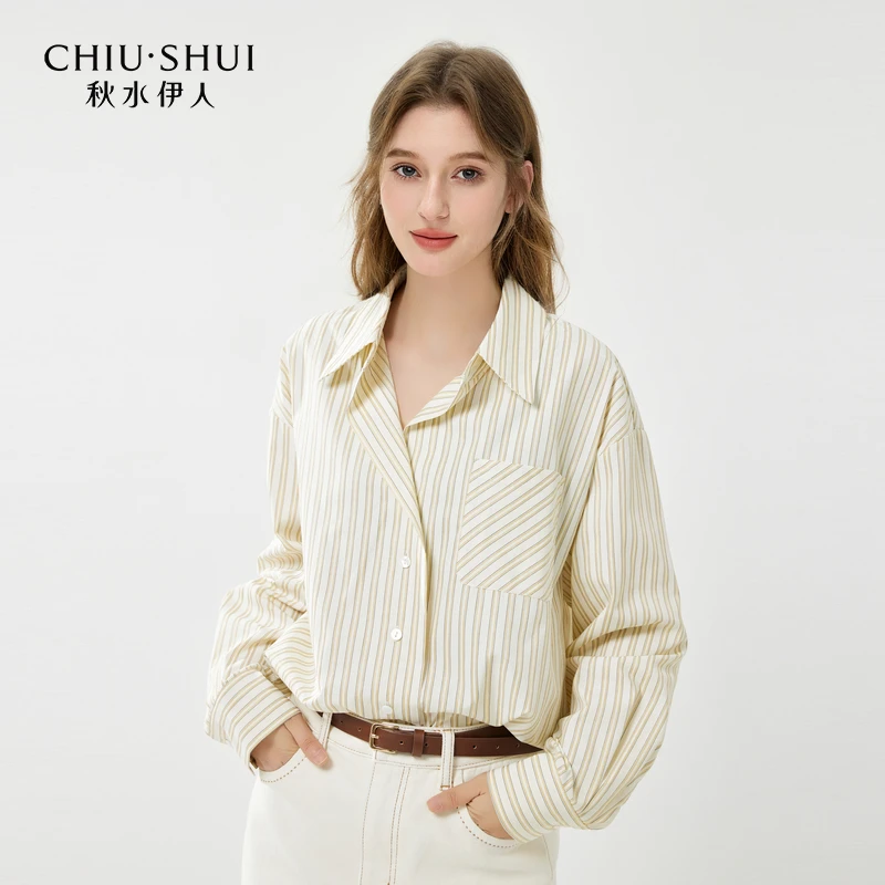 秋水伊人条纹衬衫2025年春季新款女通勤上衣625101E060287