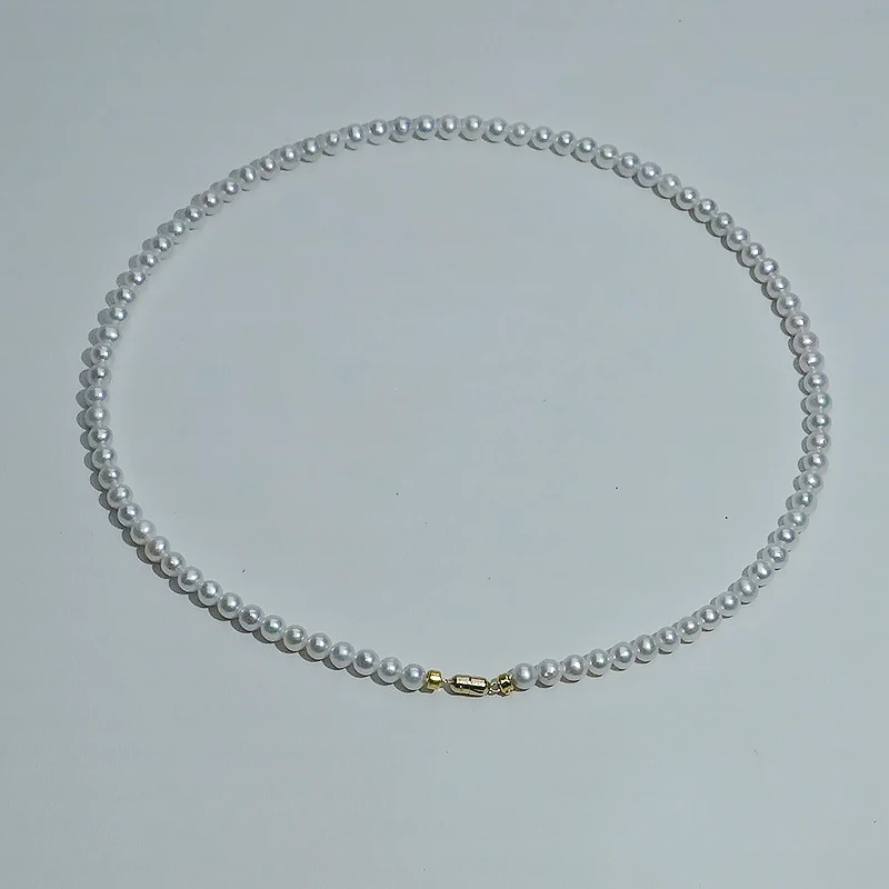 （女神链小公主）4-5mm项链白色G14K金磁吸锁骨链小米珠项链