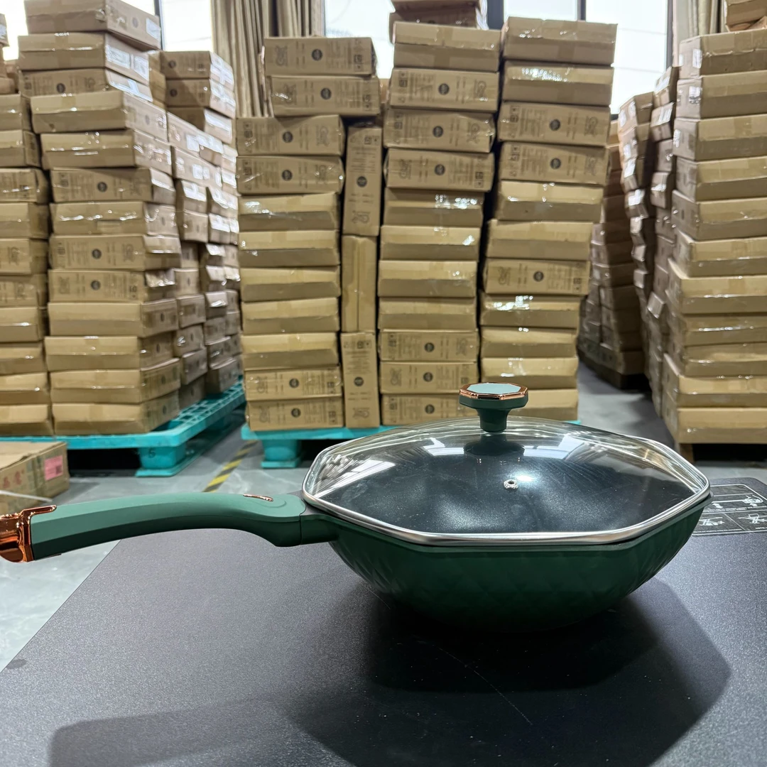 Xan绿色铝锅八角炒锅有盖（绿色八角带盖）