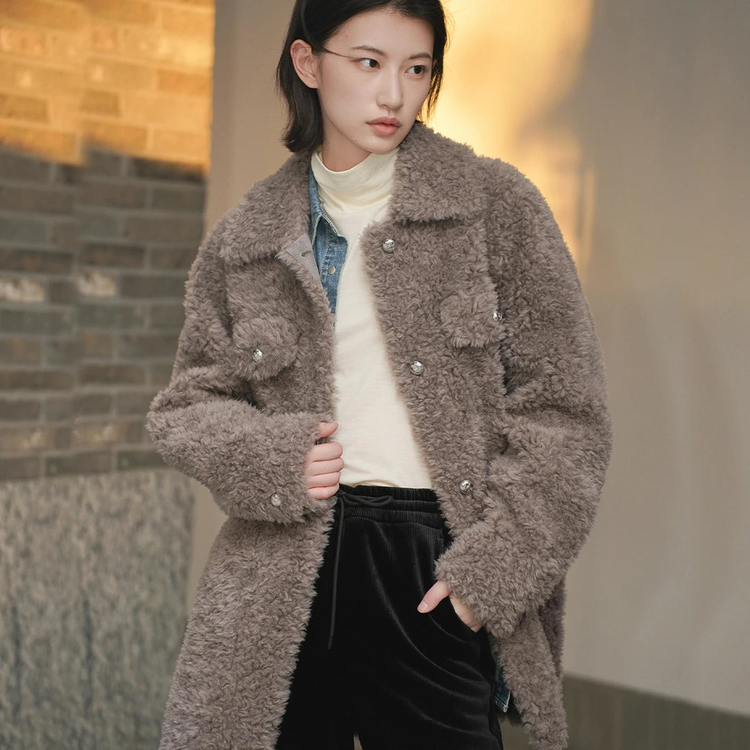 COVERINS2024冬季宽松衬衫式小香风时尚羊毛羊剪毛外套CC34510370