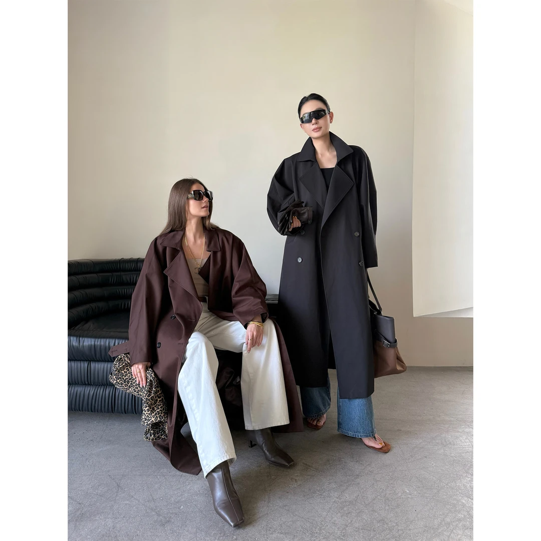 周淼【雾都巡者】莱赛尔双排扣风衣女H字大廓型长款外套 ZM25W5110J