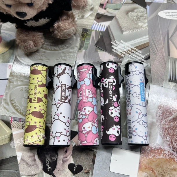 个性创意高档圆柱可爱卡通侧拉防风蓝焰可充气打火机送男女友