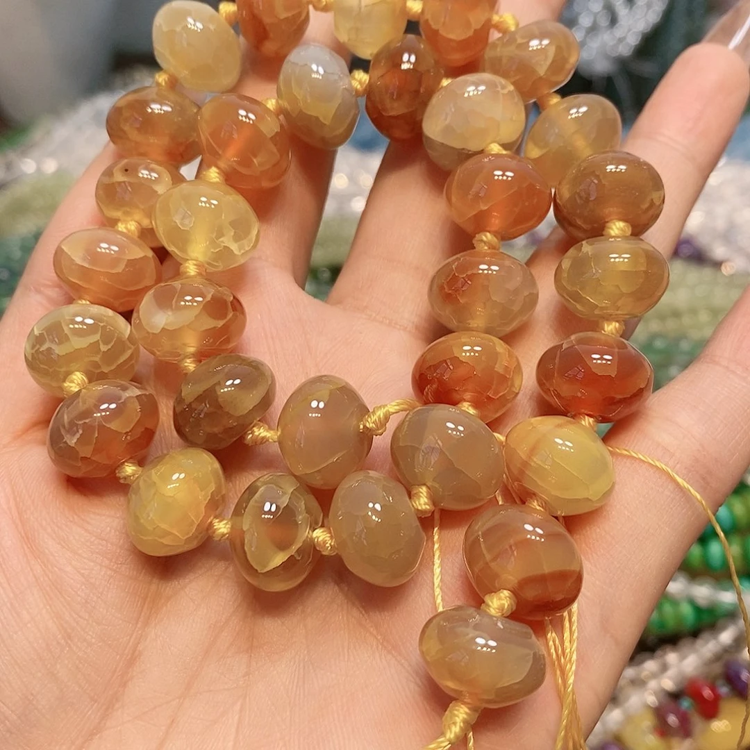 玛瑙/玉髓散珠天然橘黄玛瑙龙鳞算盘一条14mm