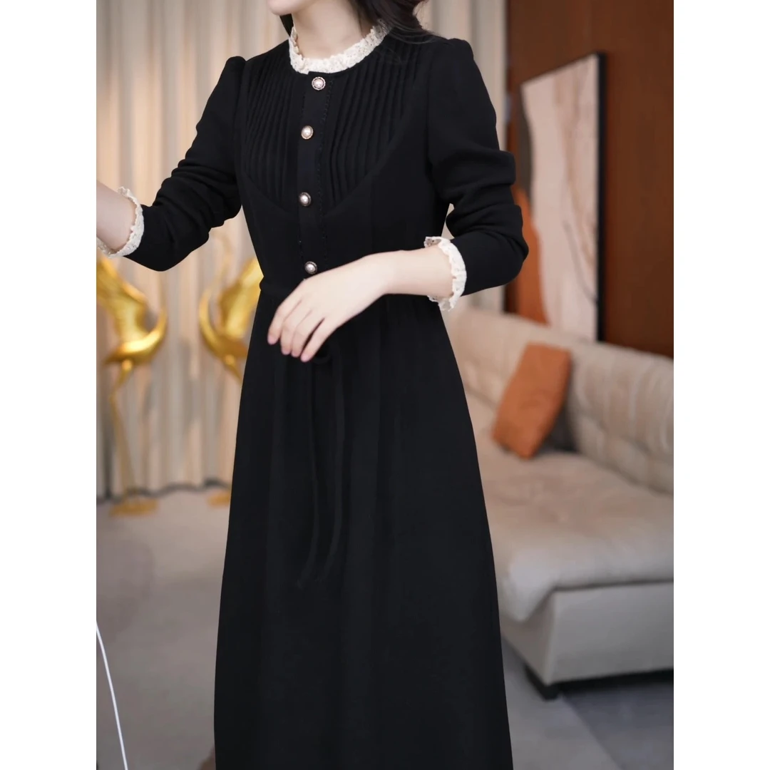 梦想服饰2024年秋冬季新款显瘦气质赫本风时尚连衣裙6320