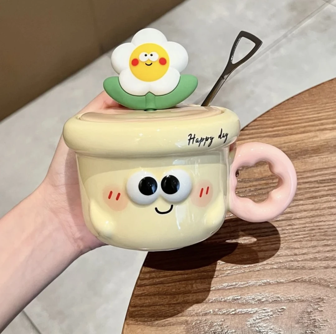 陶瓷马克杯花朵带盖情侣高颜值可爱生日礼物杯子闺蜜伴手可爱杯子