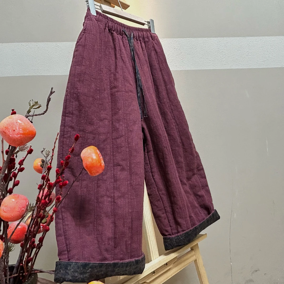 麻豆豆服饰精(喜冬)亚麻炒色贴布四色棉裤