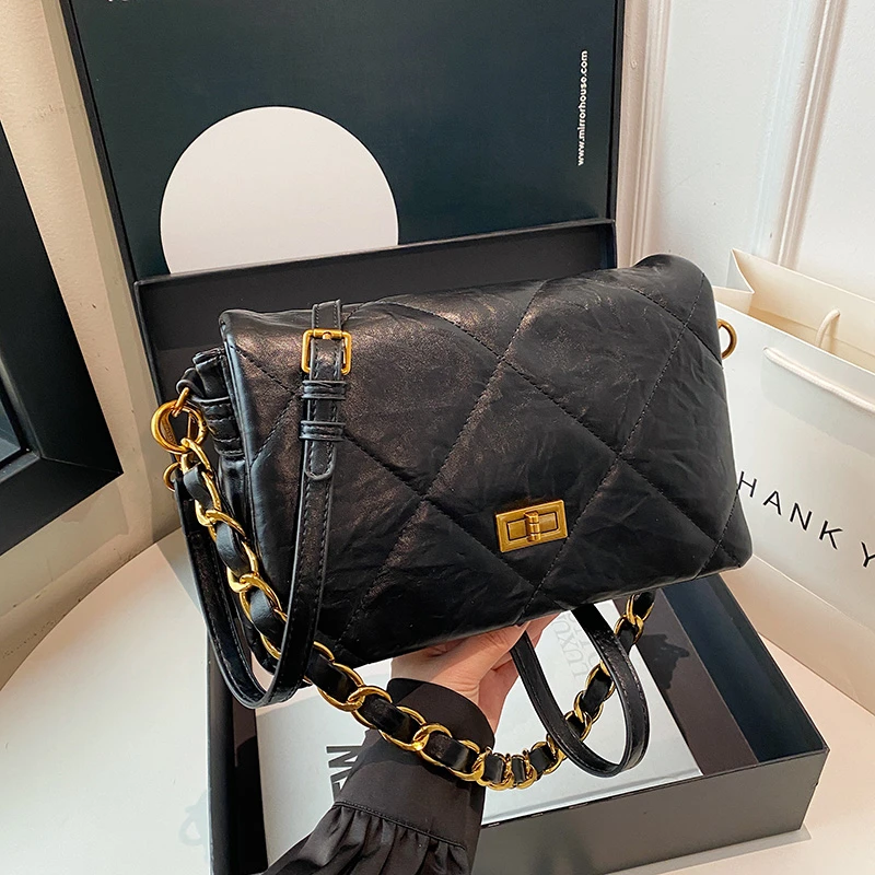 小香风链条腋下包高档轻奢网红斜挎包菱格单肩包2025新款ins韩版