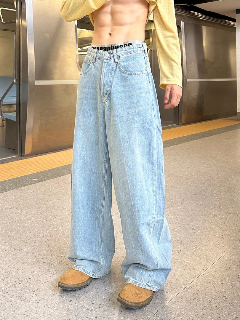 【牛仔很忙】2025新款美式复古水洗牛仔裤男宽松直筒阔腿长