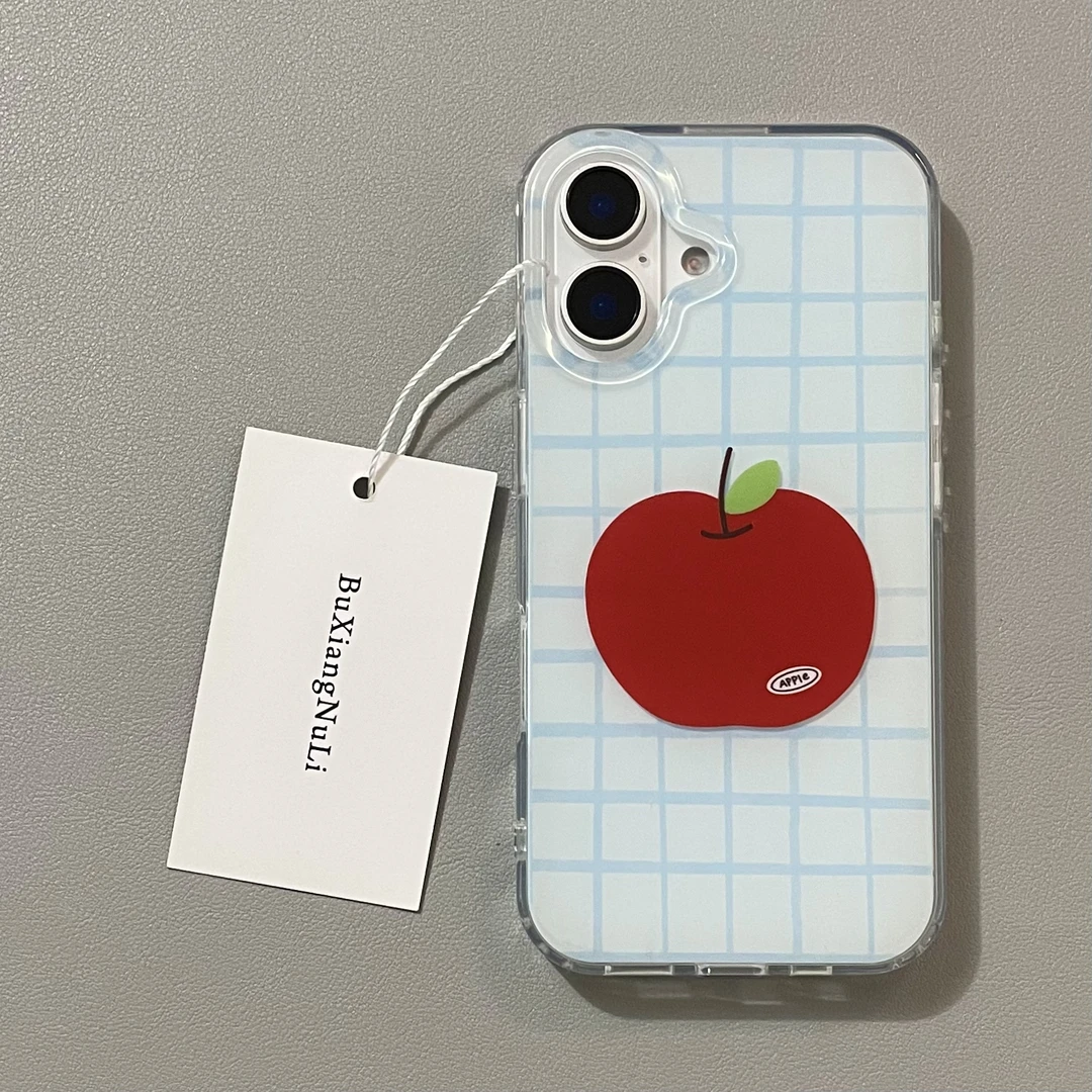 ins简约蓝色格纹红苹果适用苹果16pro手机壳iPhone15全包14/13
