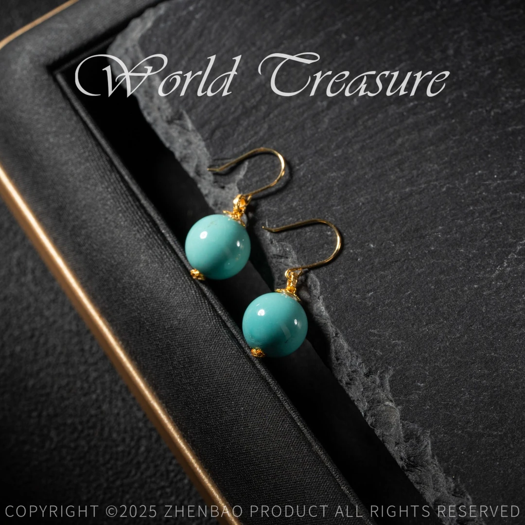 【世间臻宝】绿松石圆珠耳钩/Q3255/9mm/多样性发一对/5