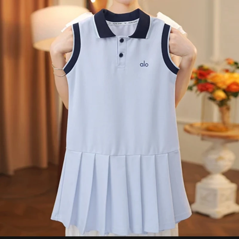 儿童绣花中大童POLO裙夏季休闲无袖连衣裙女童童装时尚学院风裙子