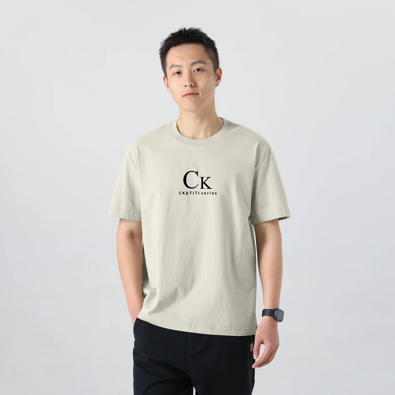 印花透气休闲宽松圆领男士精梳棉T恤简约男式时尚百搭大码上装