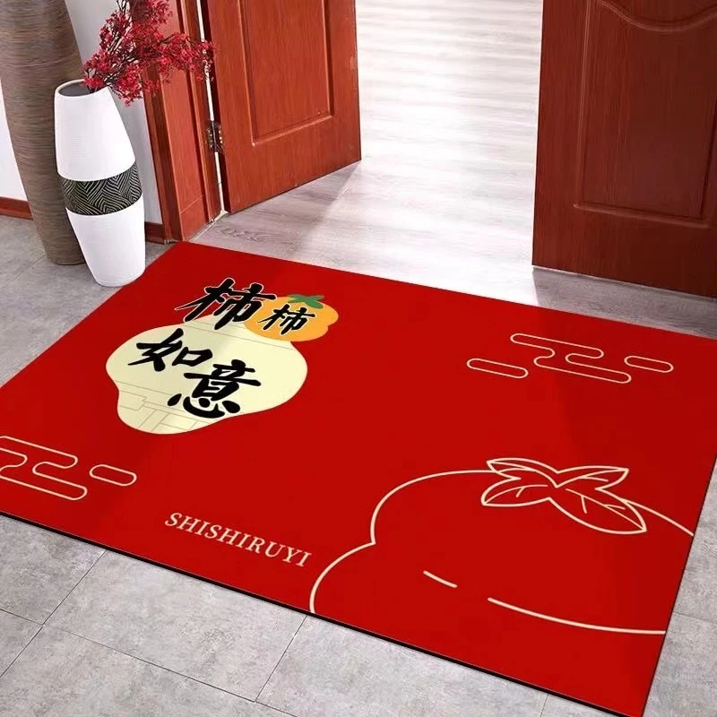 入户门地垫中式简约地毯大门口换鞋脚垫防滑吸水垫新年红色喜庆垫