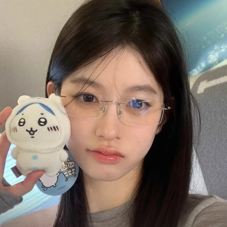 超轻纯钛无框近视眼镜女可配度数斯文金丝无边纯欲方框高智平光镜