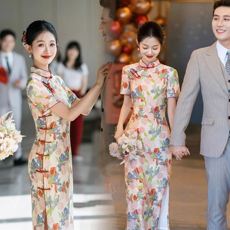 大码胖mm新中式旗袍女2025新款新娘回门订婚礼裙敬酒服礼服连衣裙
