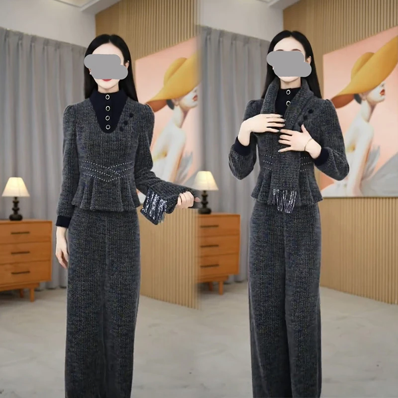 加厚小香风时尚套装女新款秋冬爆款贵夫人轻奢高级感两件套裤