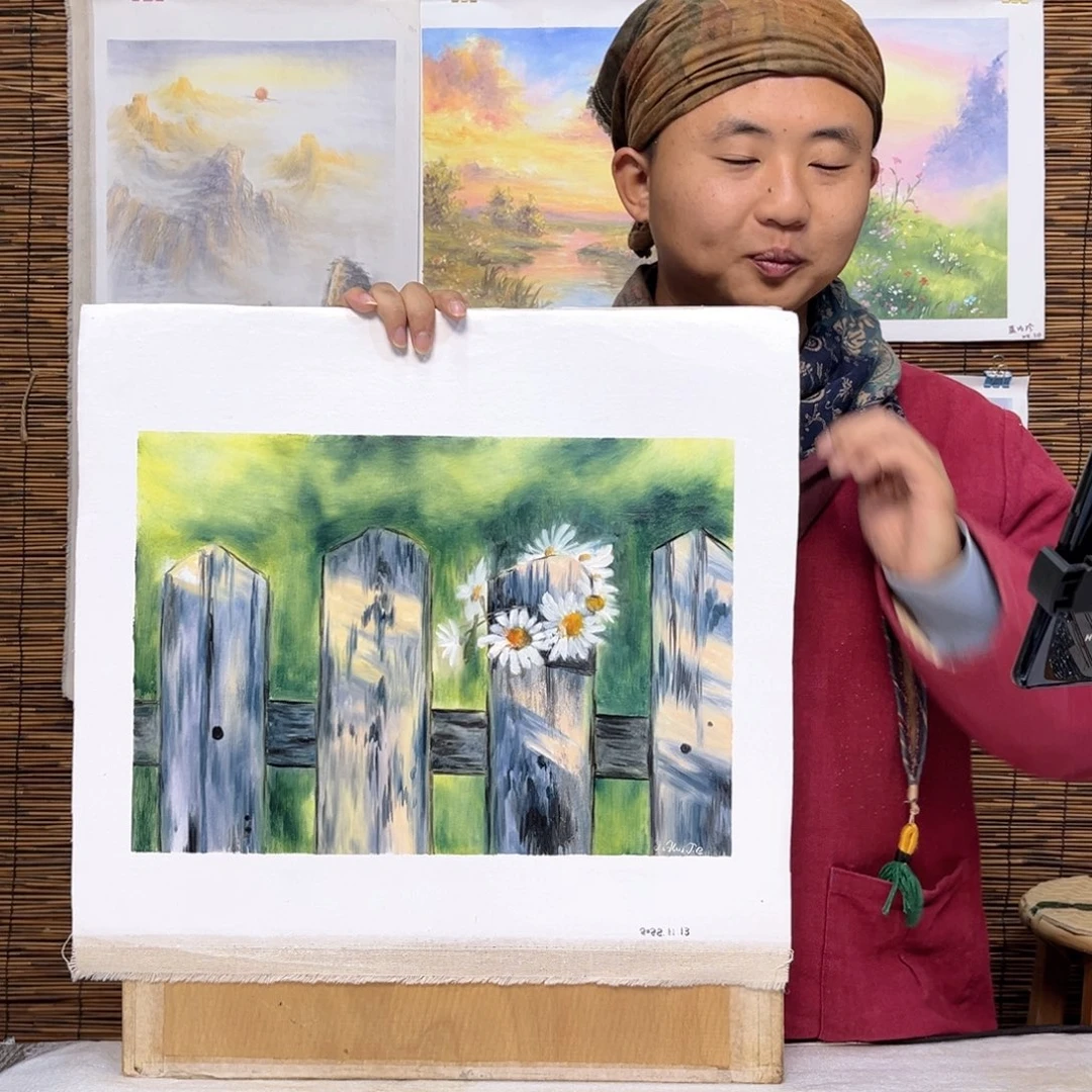 油画行路人小院绘画作品竞拍