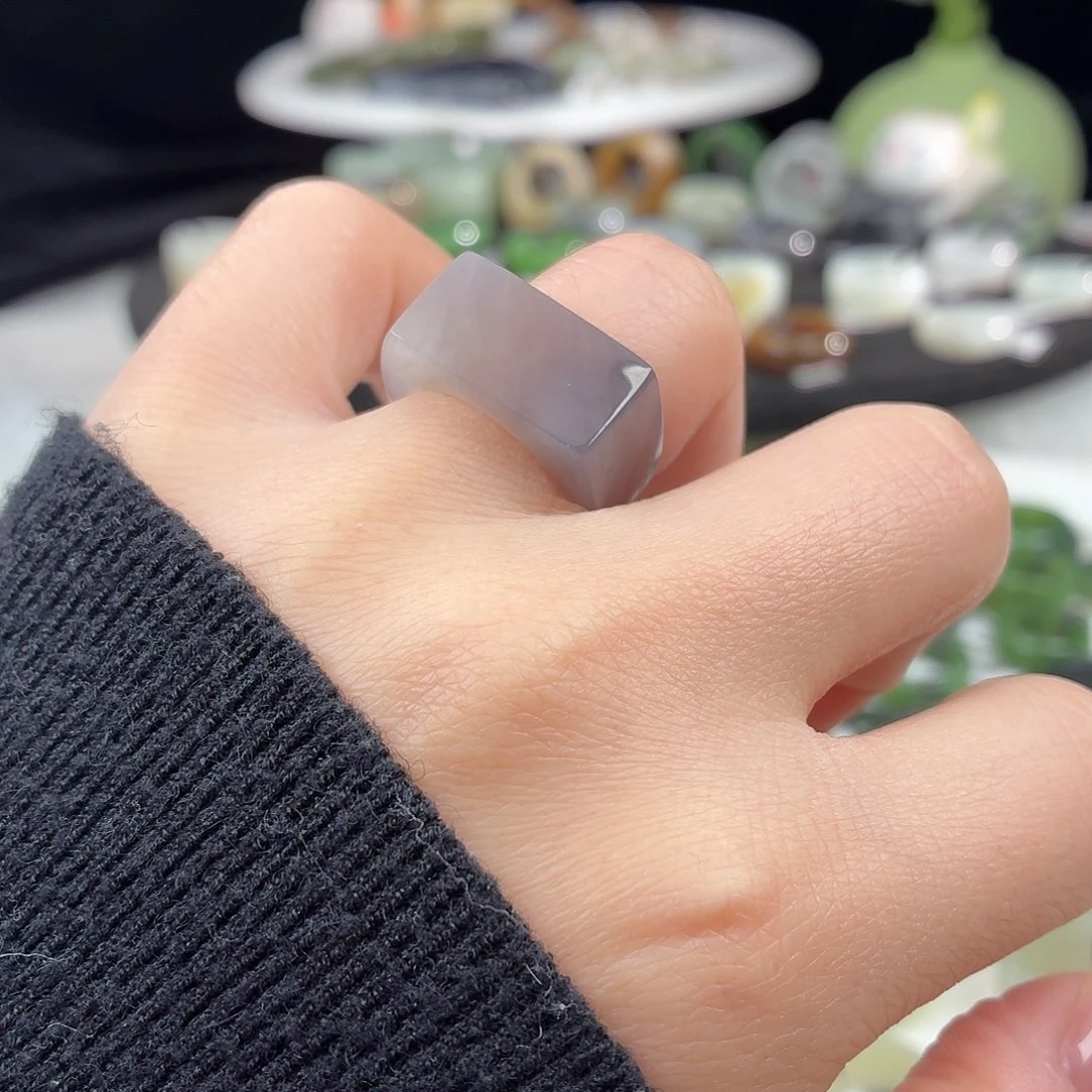 和田玉未镶嵌戒指S58烟雾紫马鞍16.7