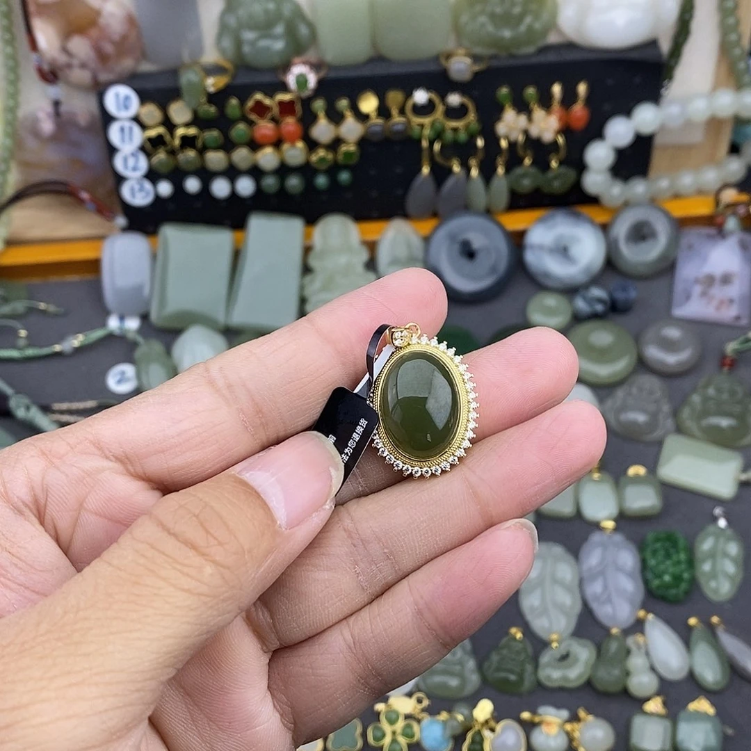 和田玉银S925镶嵌吊坠(不含链)