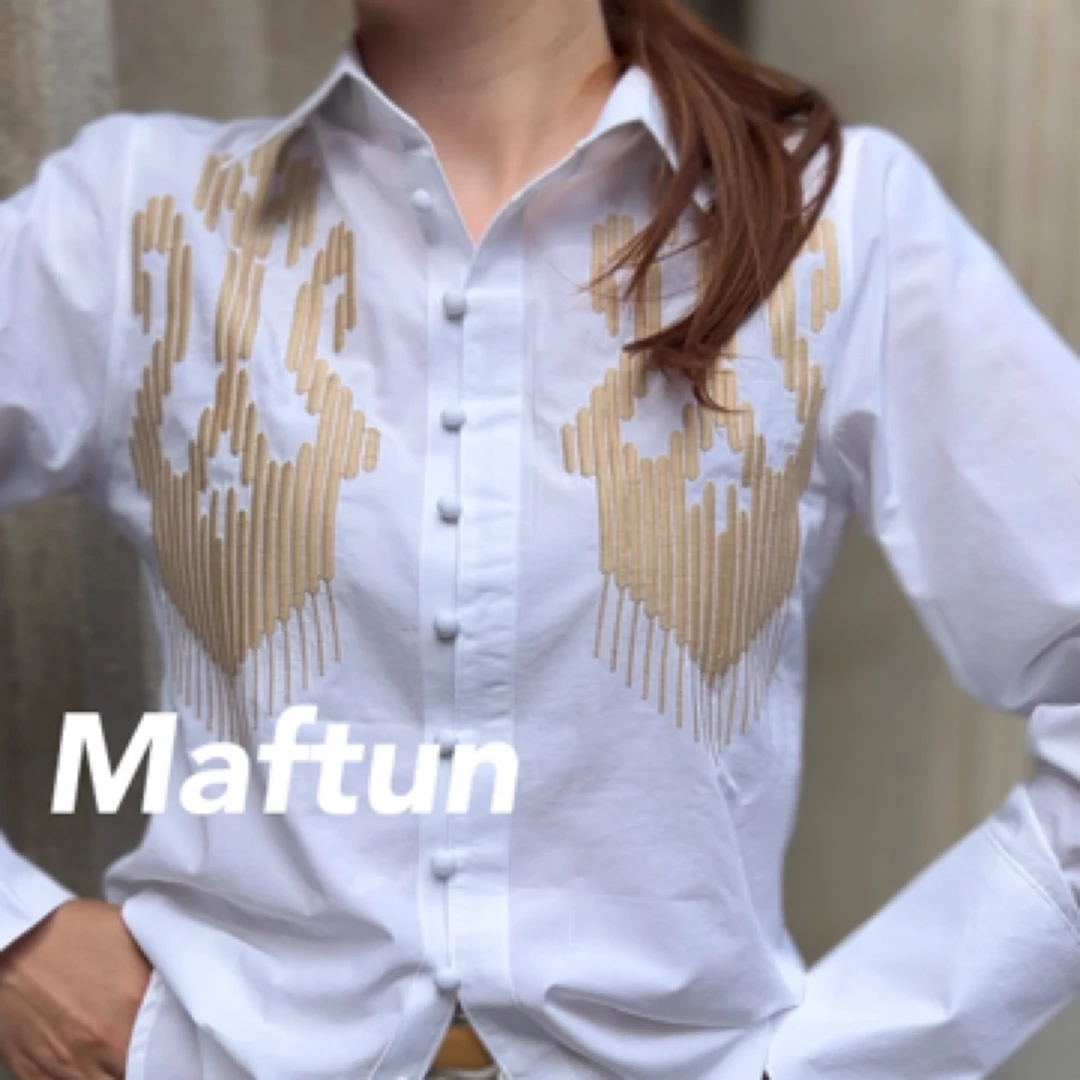 Maftun民族风重工刺绣时尚修身白色衬衣衬衫上衣