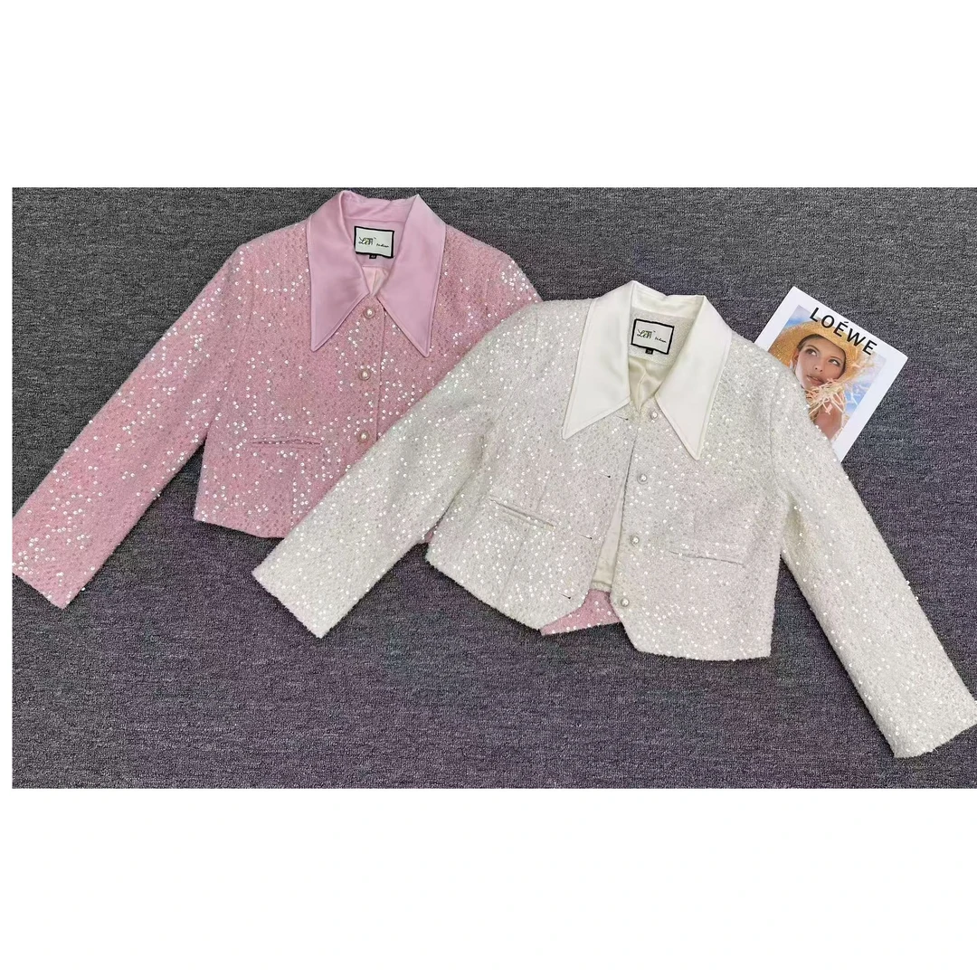 KIKI严选：33262-丽家欧货南油秋季新款时尚轻奢亮片小香风外套