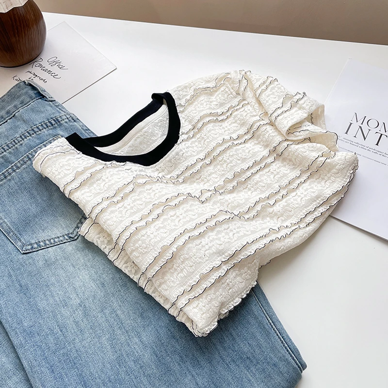 蕾丝拼接短袖T恤衫2025夏季新款小香风时尚小众上衣宽松透气女装