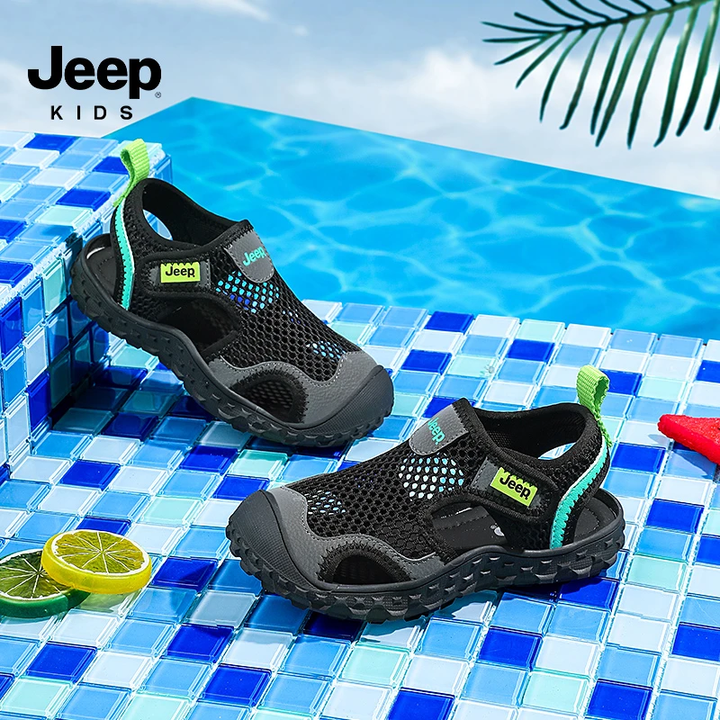 jeep男童运动凉鞋夏季2025新款儿童包头溯溪鞋中大童魔术贴沙滩鞋