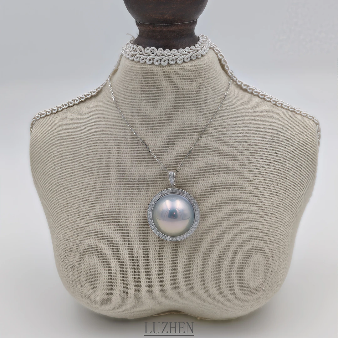 天然海水马贝珍珠吊坠21.1mm，18K金镶嵌，一物一拍，不含链子