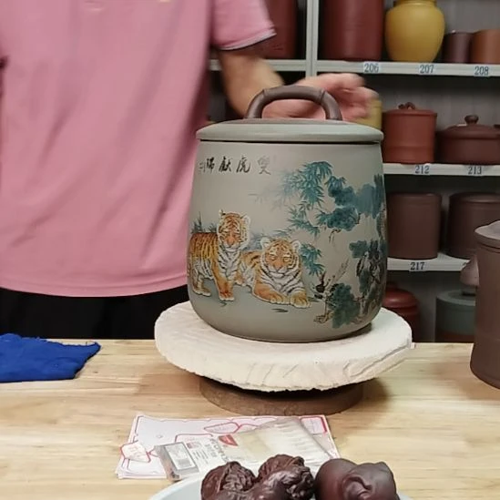 茶杯紫砂正品八饼石瓢双虎献瑞13
