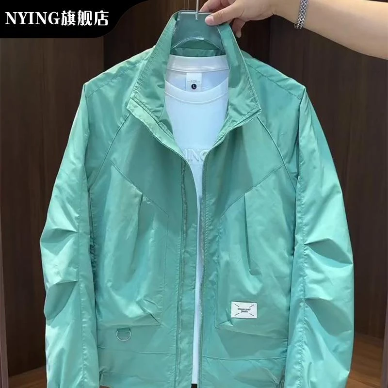 NYING季潮流潮牌简约时尚薄荷曼波风绿色夹克酷帅薄款外套衣服男