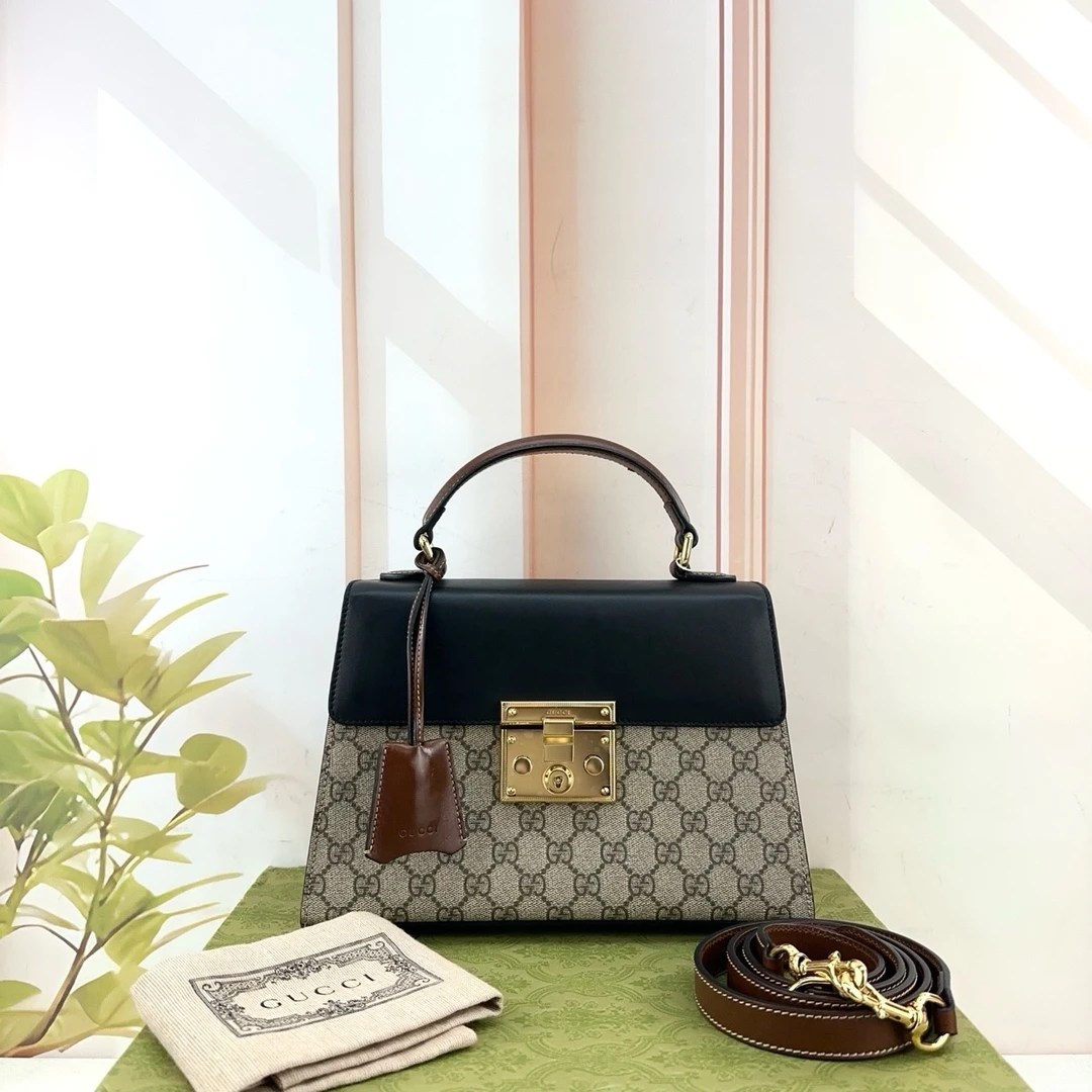 99新 GUCCI/古驰 黑盖手提单肩包C53452 3343