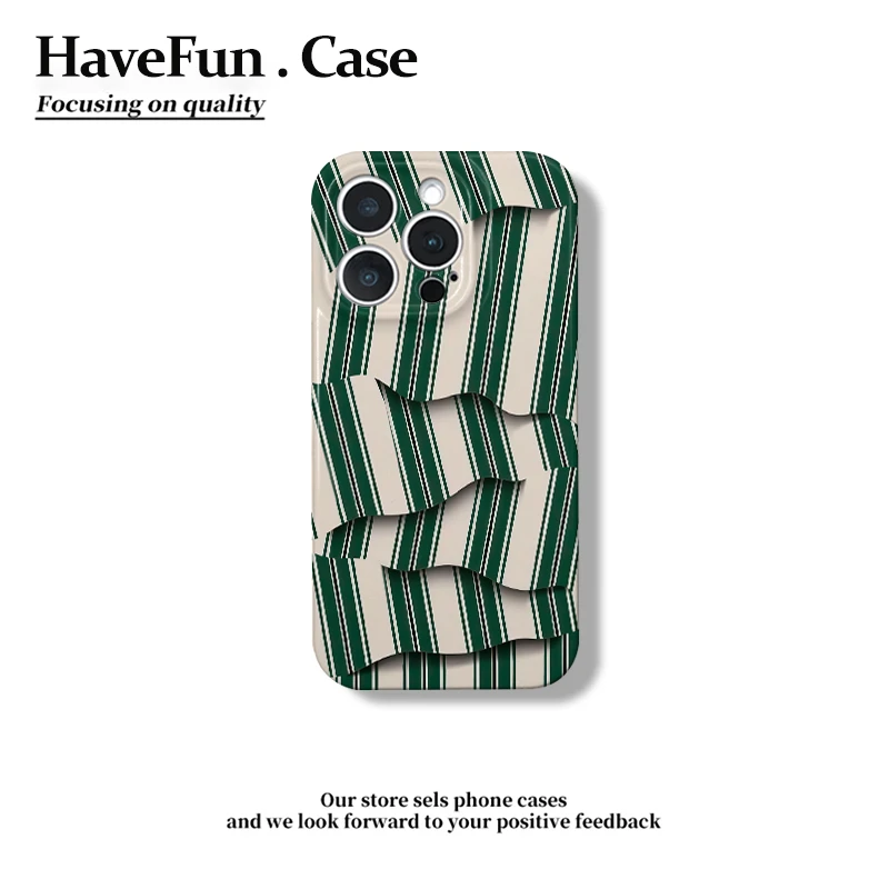 小众不规则绿条纹适用iPhone15苹果16菲林手机壳华为vivo小米oppo