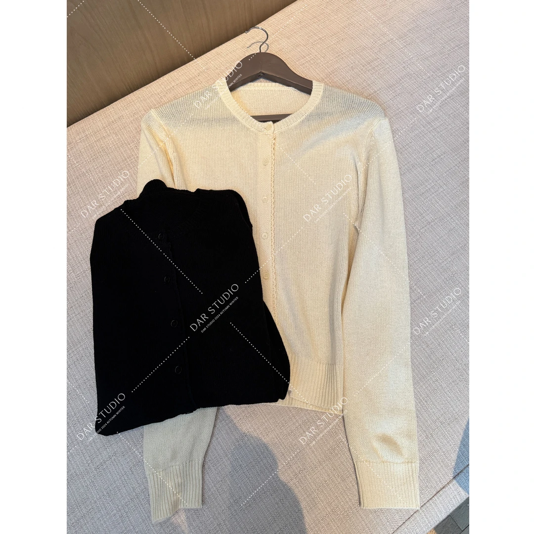 DAR STUDIO 【蕾丝开衫】2025早春新款气质单排扣针织衫25053