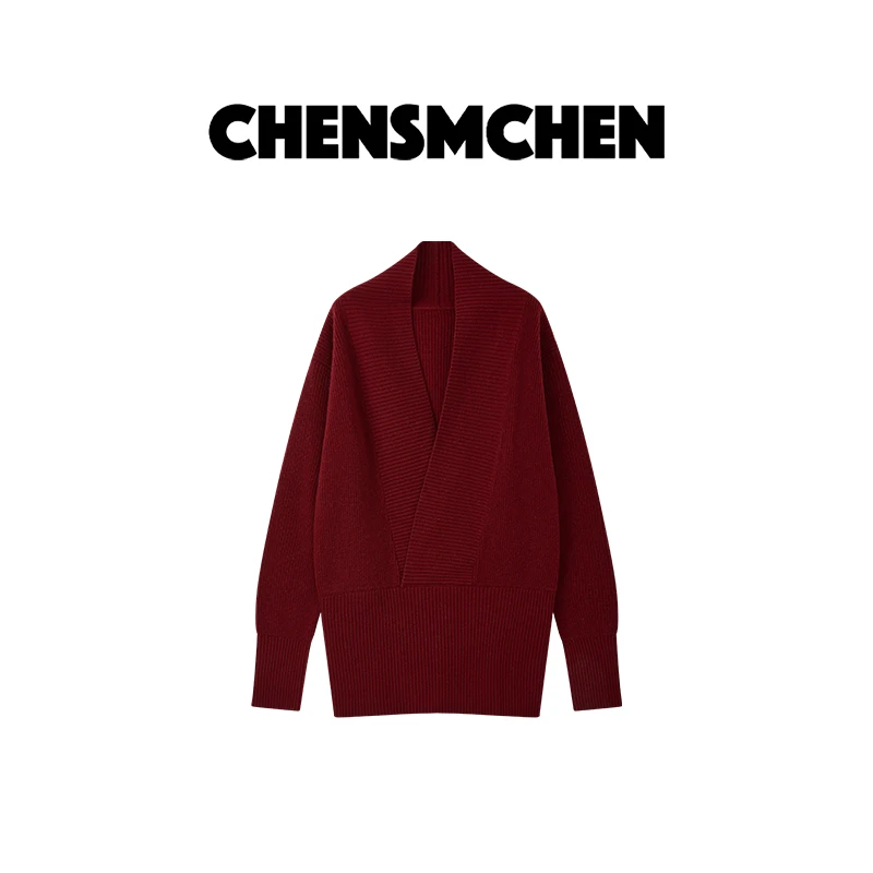 CHENSMCHEN 【波士顿】100绵羊毛V领针织时尚气质连衣裙CSM11852MX