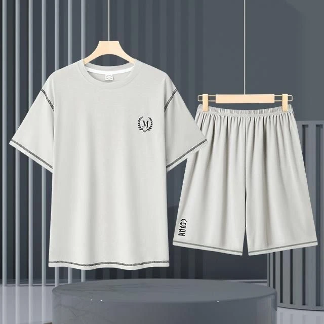 夏天莫代尔男士睡衣男款夏季冰丝宽松简约薄款透气时尚家居服套装