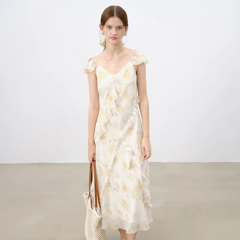 自巧小个子女装穿搭碎花吊带连衣裙海滩度假雪纺裙子 25ZQ91154