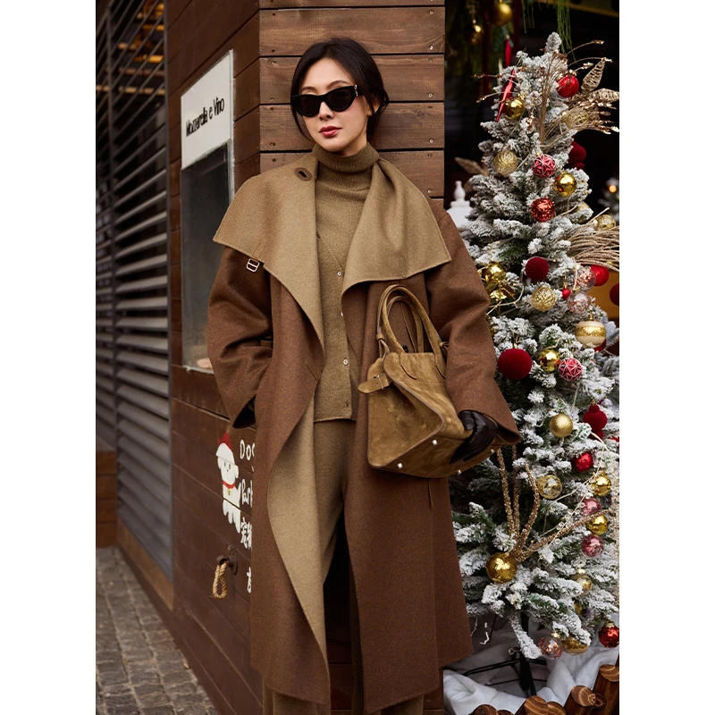 TRACYCHU  LP原绒CASHMERE超细山羊绒森林草绿山羊绒大衣冬季新款