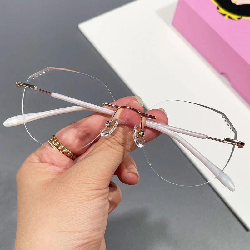 钻石切边无框眼镜近视女防蓝光配度数素颜神器高级感大框韩版眼睛