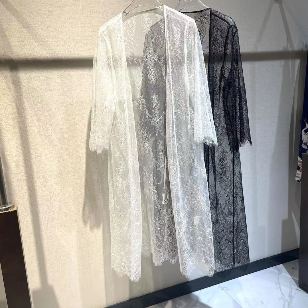 【日月禾】性感蕾丝睡袍中长款长袖家居服外搭S2358