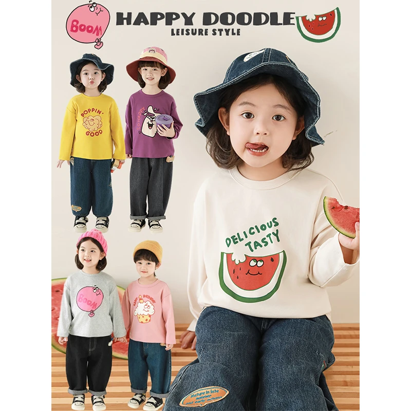 幼悠【多彩糖果】春贰波女童春秋洋气休闲印花套头圆领T恤 GN5867