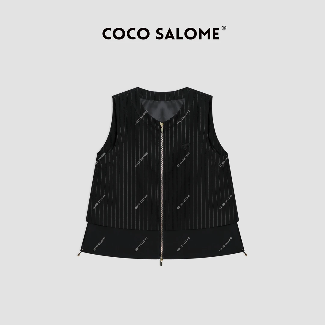COCO SALOME⑥【多伦多】西装条纹感下摆可调节时尚休闲马甲061N