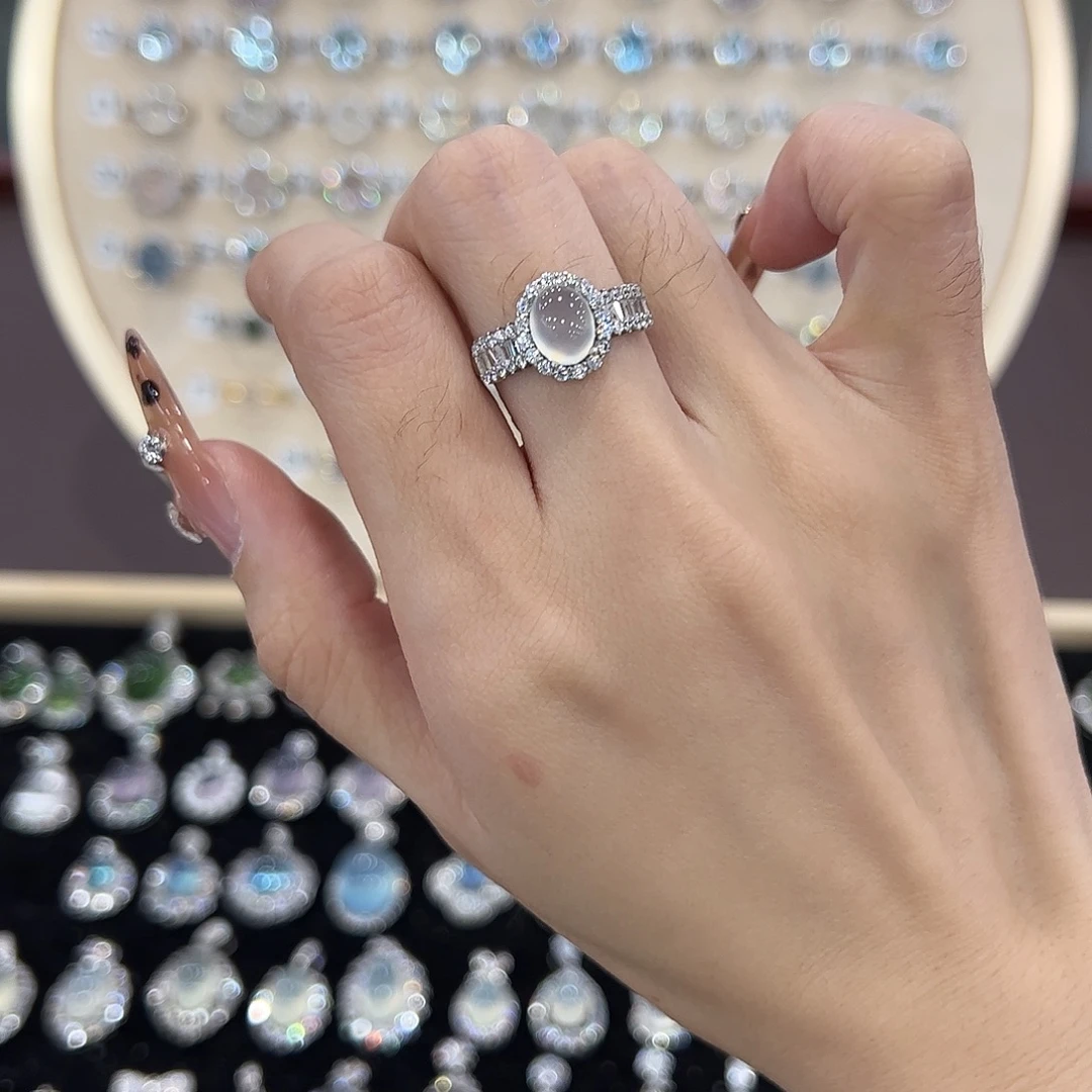 芙蓉石银S925镶嵌戒指