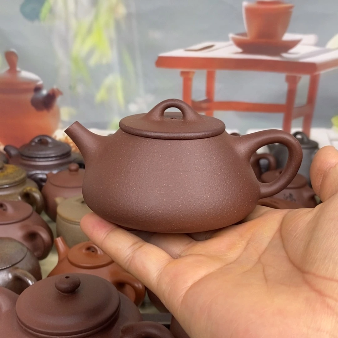 茶壶紫砂平盖石瓢羊角山深井200cc左右0添加半手工